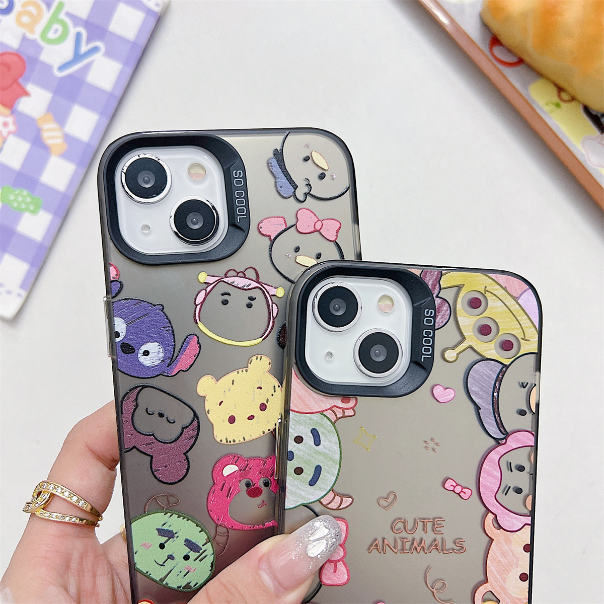 Řemínek na hodinky kompatibilní s iPhone 15 14 13 12 11 PRO MAX XR XS X 8 7 PLUS SE 2020 Průhledný kryt na telefon s roztomilým anime medvědem IMD_voghion.com