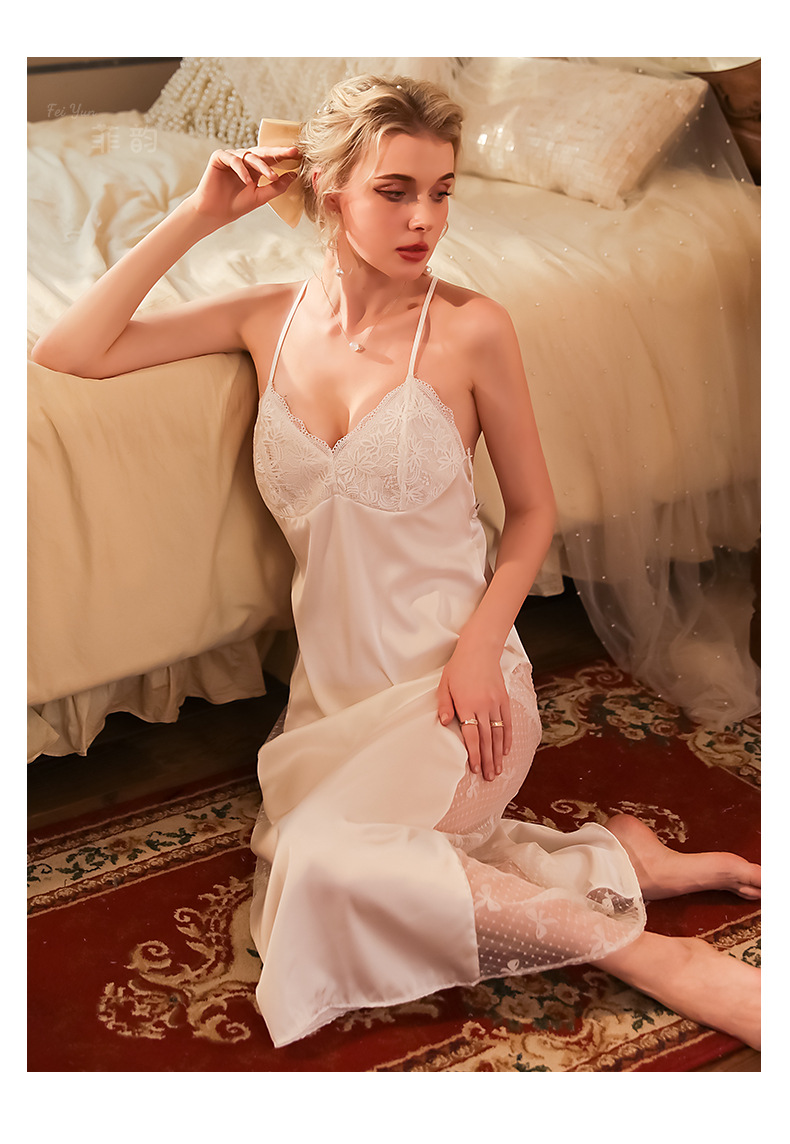 Pigiama da donna, due pezzi, solubile in acqua, in pizzo a rete con fiori, lungo, per la casa_voghion.com