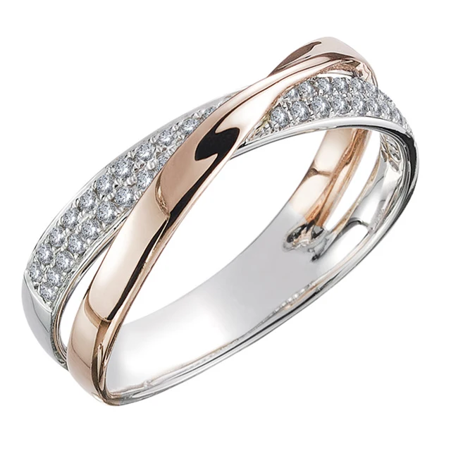Modes jaunākās svaigas divu toņu X formas krusta gredzens sievietēm kāzu modernas rotaslietas Dazzg CZ Stone Lieli moderni gredzeni Anillos_voghion.com