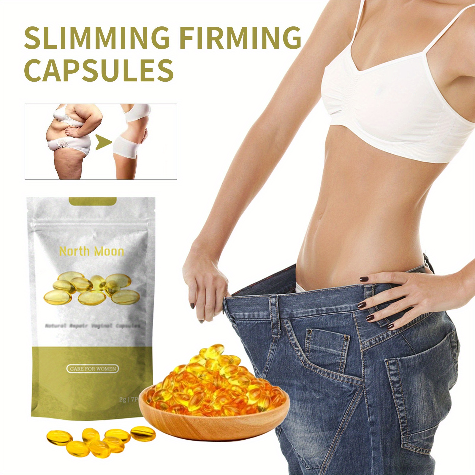 7PCS North Moon SLIMMING FIRMING CAPSULES ,The skin gains elasticity ,Shapesthe body contours, Reduces cellulite