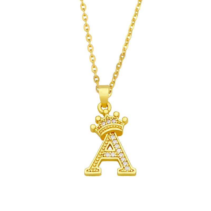Anhänger Halsketten Mode Einfache Zirkon Krone 26 Englische Buchstaben Trendy Damen Halskette Für Mädchen Valentinstag Geschenk_voghion.com
