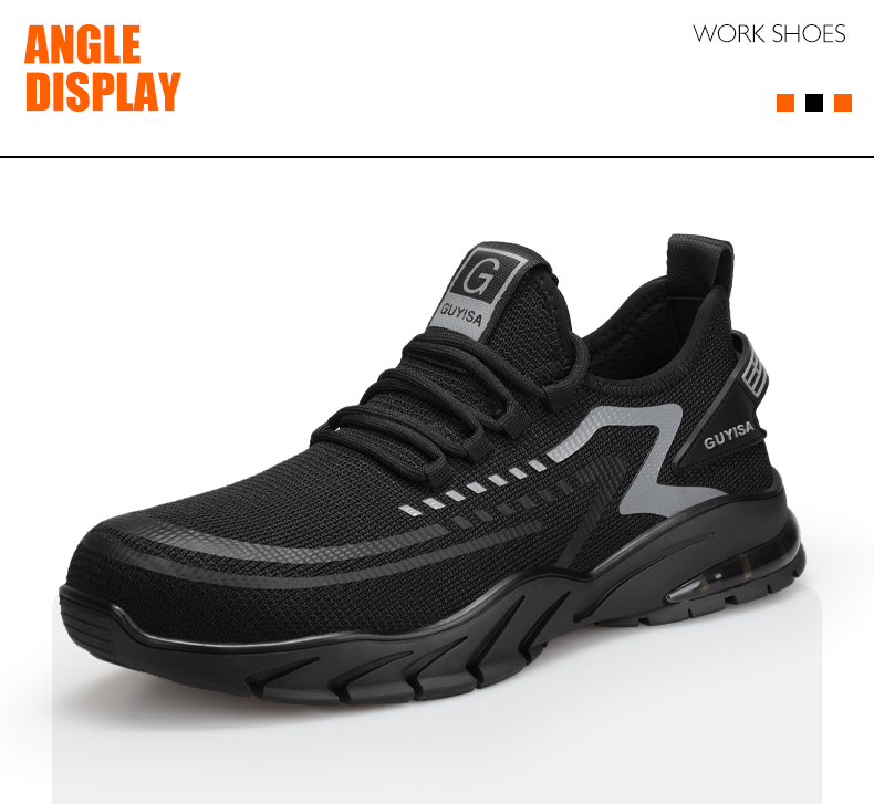GUYISA Safety Shoes Kasut Kerja Lelaki  Steel Toe Work Shoes Anti-smash CN39-46 1101BK_voghion.com