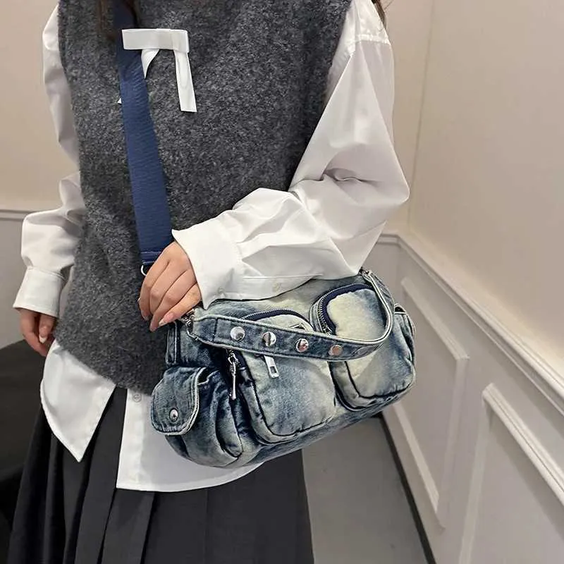 Borsa a tracolla vintage in denim, alla moda, retrò, in jeans, grande capacità, con tasche multiple, da donna, a cartella_voghion.com