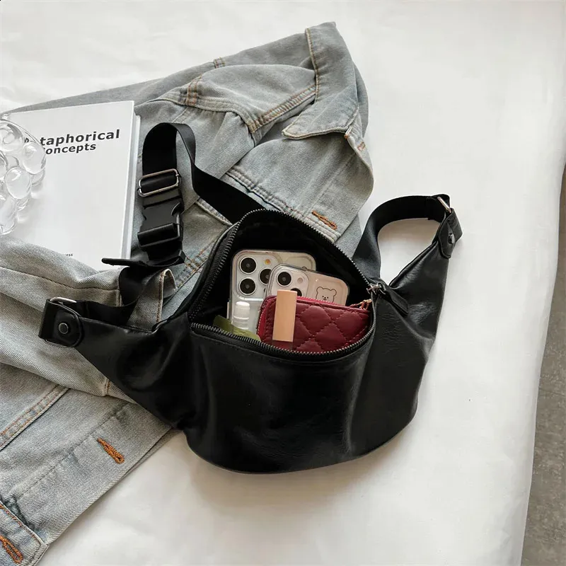 Moteriškos juodos odos krūtinės krepšiai per petį, skirti moterims, diržo krepšiams, moteriškiems juosmens krepšiams, telefonui, 240829_voghion.com