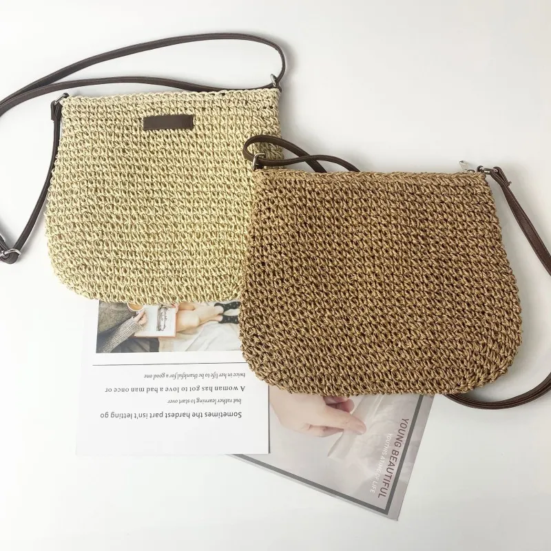 Borse e borsette lavorate a maglia, borse a tracolla da donna, in paglia intrecciata, per donna, borsa da spiaggia_voghion.com