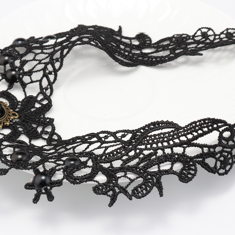 Collier chaîne de clavicule en dentelle noire créative de style gothique_voghion.com