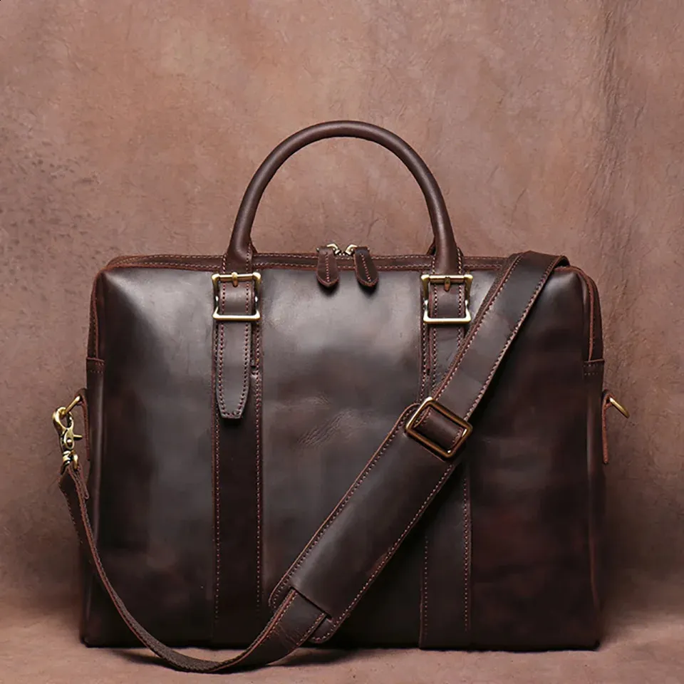 Vintage Herren Laptoptasche Aktentasche Aus Echtem Leder Braun_voghion.com