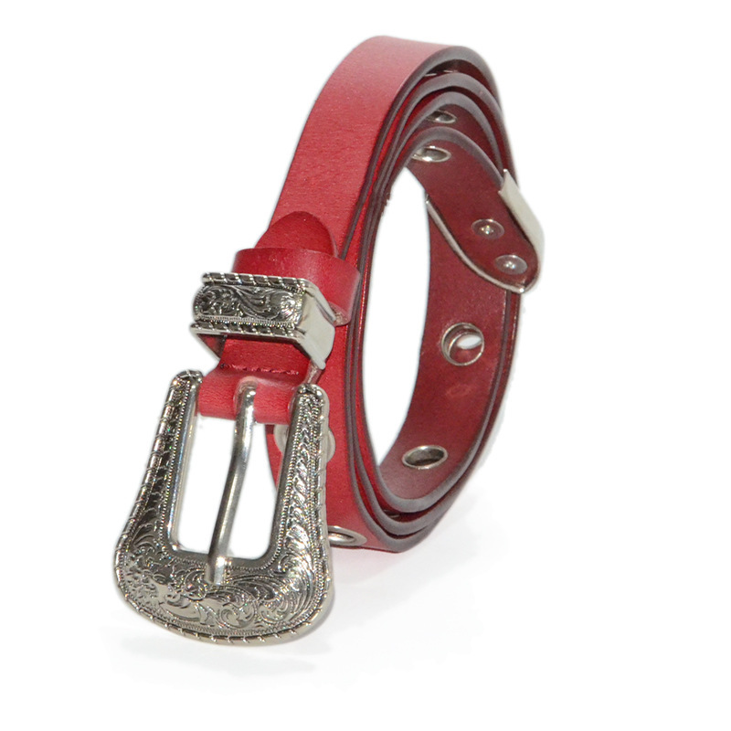 Belt pure cowhide texture needle buckle Korean version trendy casual versatile thin belt women's style_voghion.com