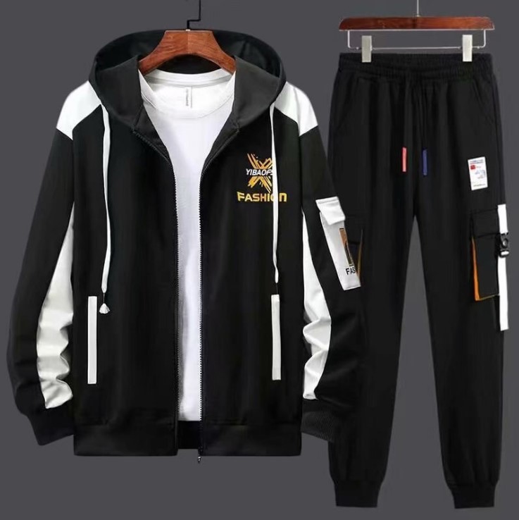 İlkbahar Sonbahar Yeni Kapüşonlu Hırka Sweatshirt Seti Erkekler İçin Trend ve Şık Genç Günlük Erkek Öğrenci İnce Ceket_voghion.com