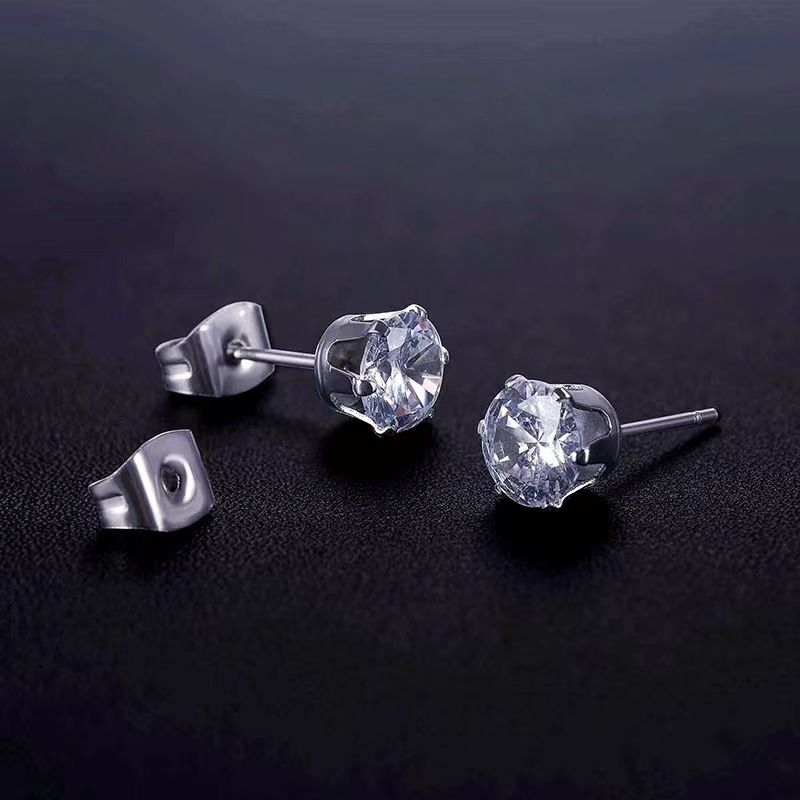 Super flash size simple small bone studs ear hole unisex advanced zircon earrings_voghion.com