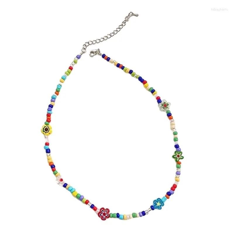 Kæder Farvet Glasur Halskæde Håndlavet Bohemisk Frøperlearmbånd Nøglebenskæde 57BD_voghion.com