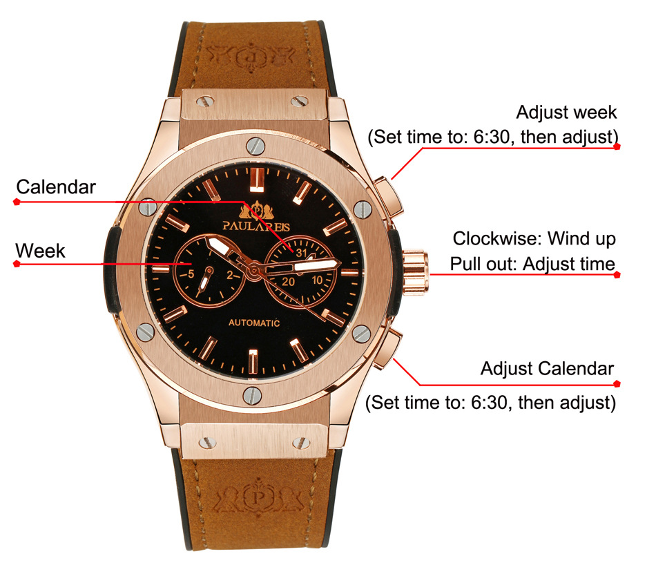 nical Multifunctional Luminous Rose Gold Tape Men's AUTOMATIC WATCH_voghion.com