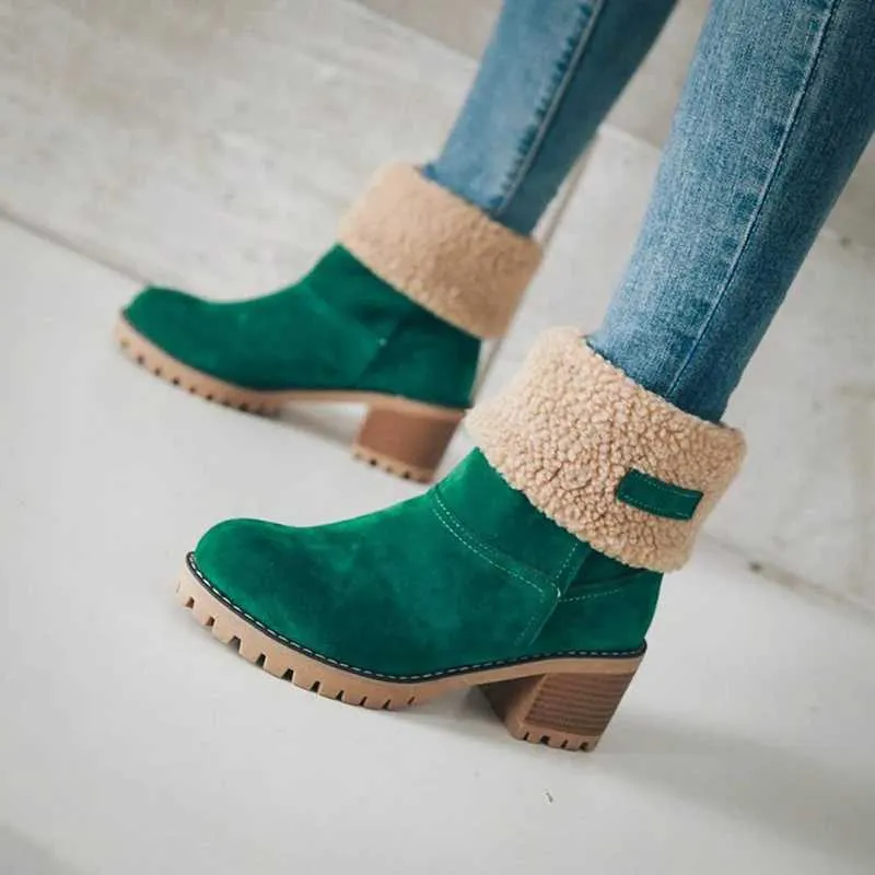 Casual Female Winter Fur Snow Warm Plush Womens Shoes Square High Heel Ankle Boots Black Botas De Mujer J241130_voghion.com