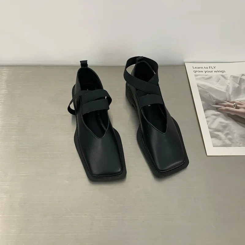 Mocassini singoli in pelle da donna, primavera 2022, nuovi, alla moda, con testa quadrata, fondo piatto, bocca bassa, scarpe basse_voghion.com