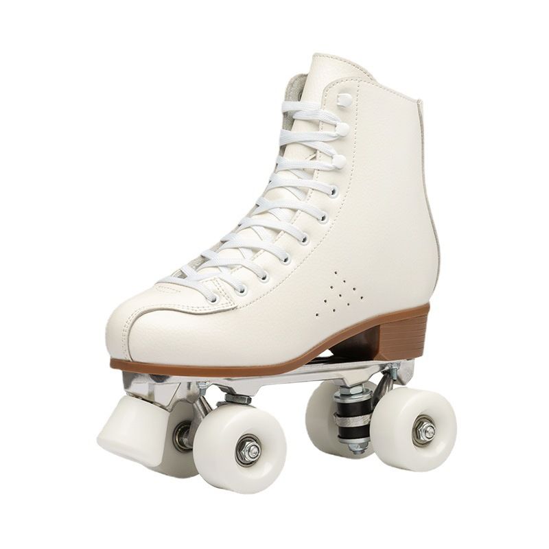 Weiße Rollschuhe aus Rindsleder, zweireihig, Skateschuhe, bequem, atmungsaktiv, langlebig_voghion.com