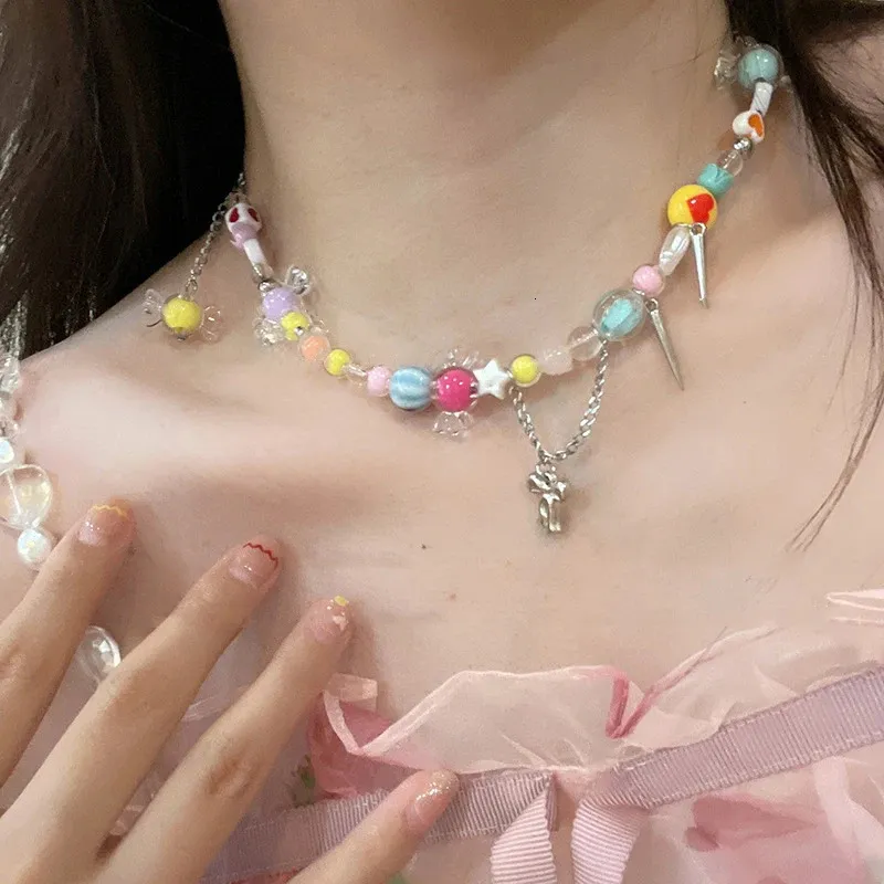 Collar con colgante de corazón y cereza mujer estilo y2k boho_voghion.com