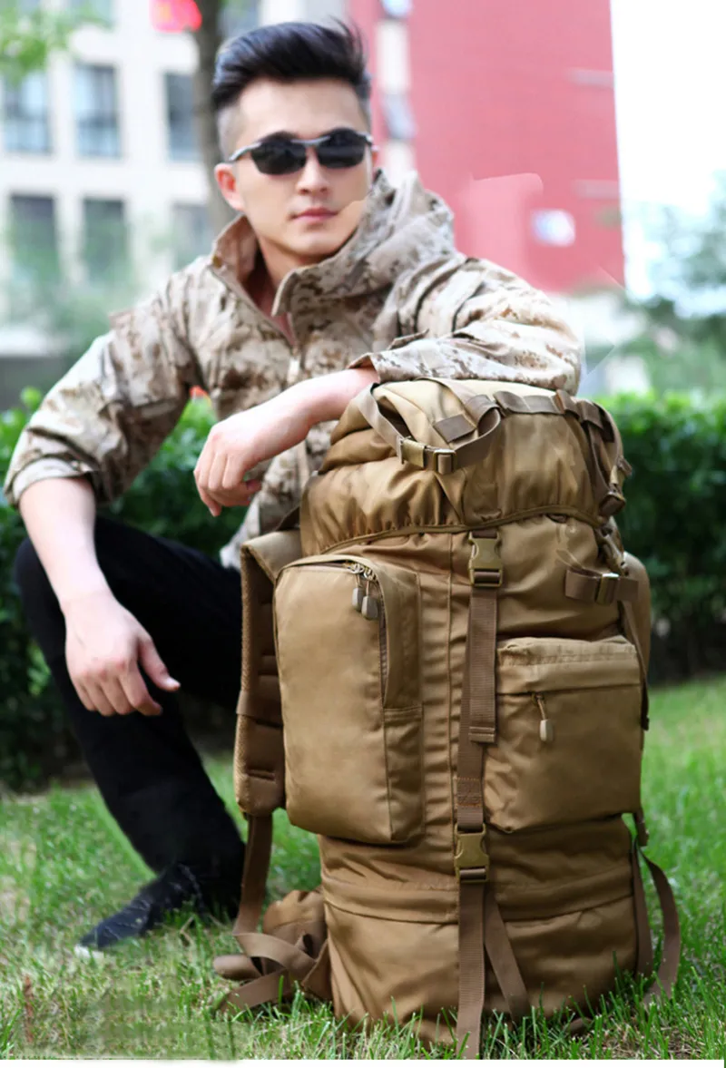 Zaino tattico militare nero da 70 litri, grande capacità, per arrampicata, da uomo, di alta qualità, da viaggio, in tessuto Oxford 900D._voghion.com