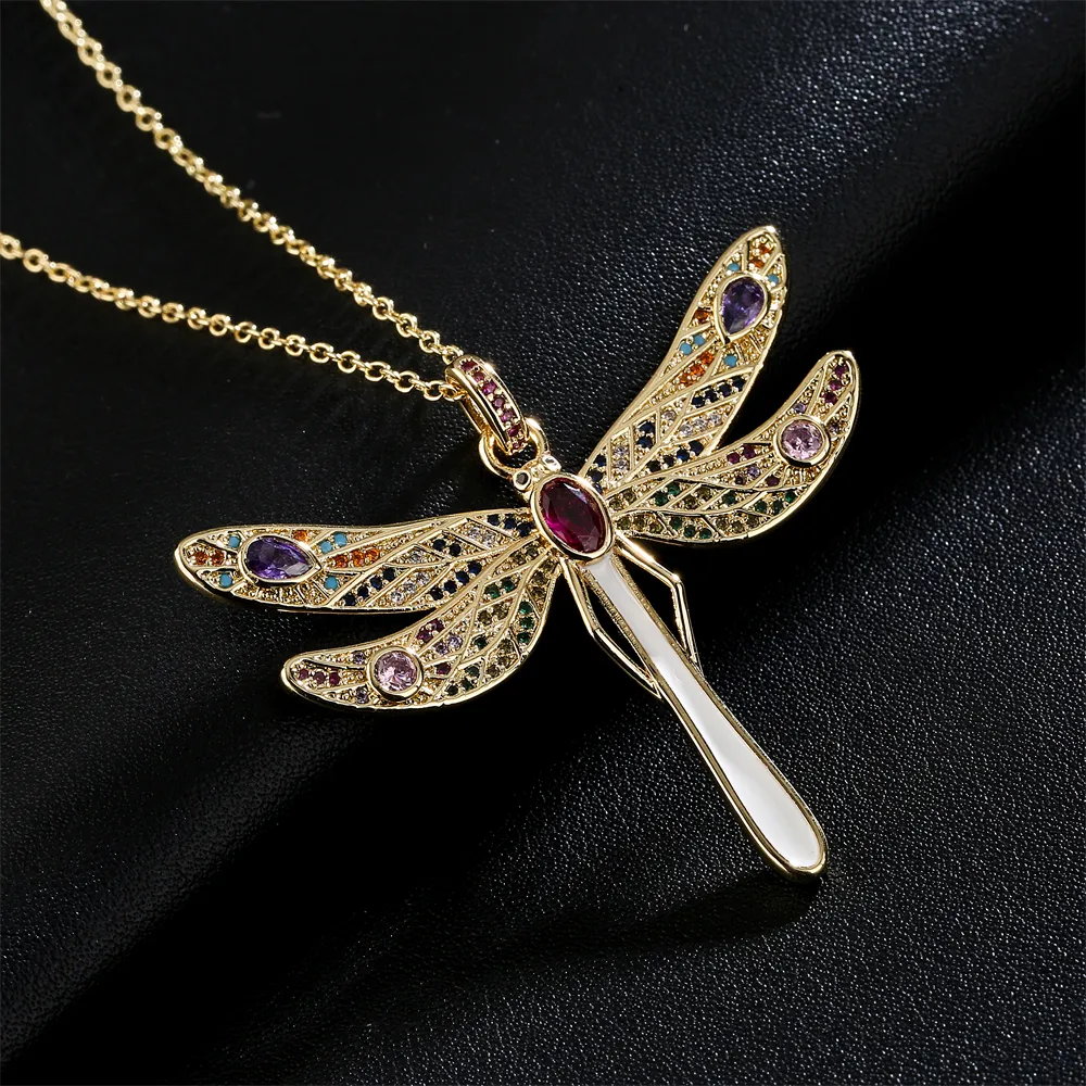 Colliers pendentifs ACHETER 2023 CZ Zircon Pave Setting Grande taille Dragoy pour femmes Collier chaîne en cuivre doré Cadeau_voghion.com