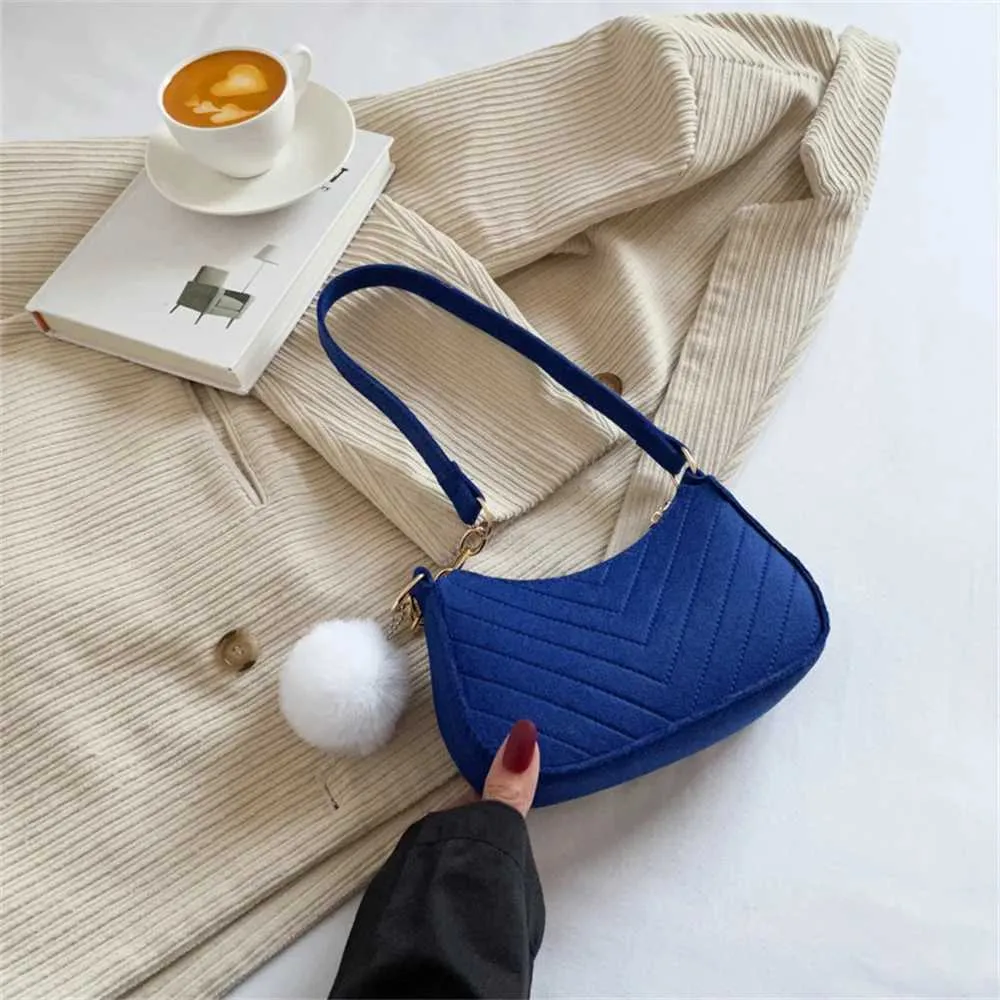 Borsa a tracolla con manico piccolo, modello in feltro alla moda, da donna, con portafoglio, tinta unita, sottobraccio, Y241123_voghion.com