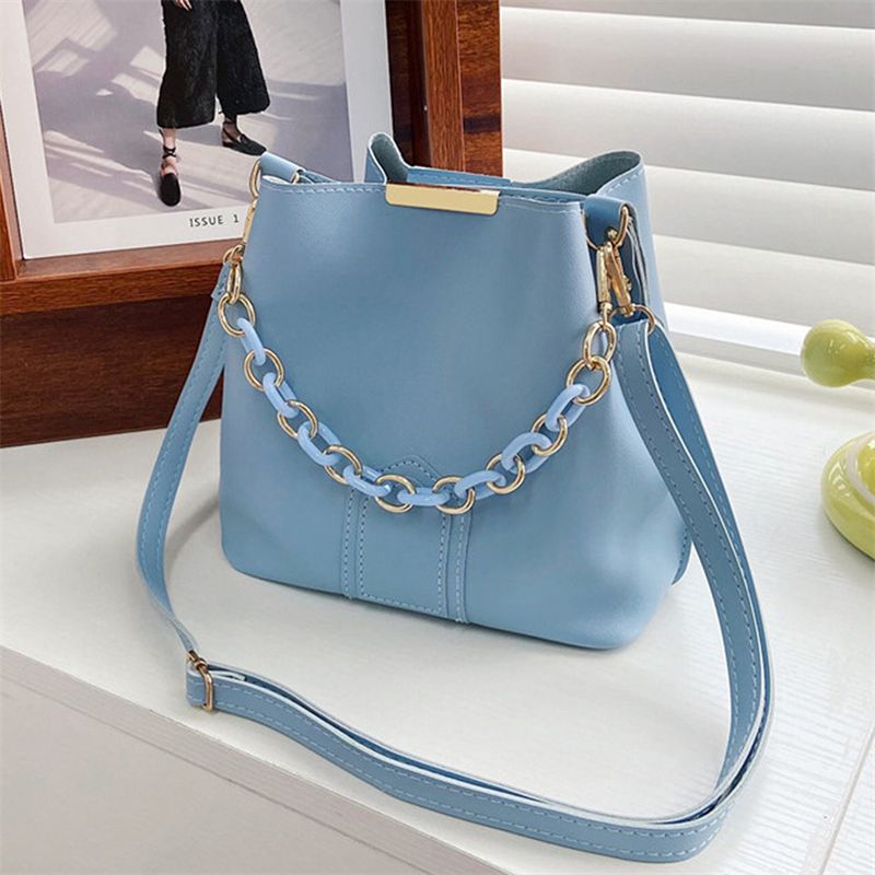 Retro Mode Einfache Nieuwe Textuur Grote Kapazität Dames Kette Tragbare Messenger Bucket Bag_voghion.com