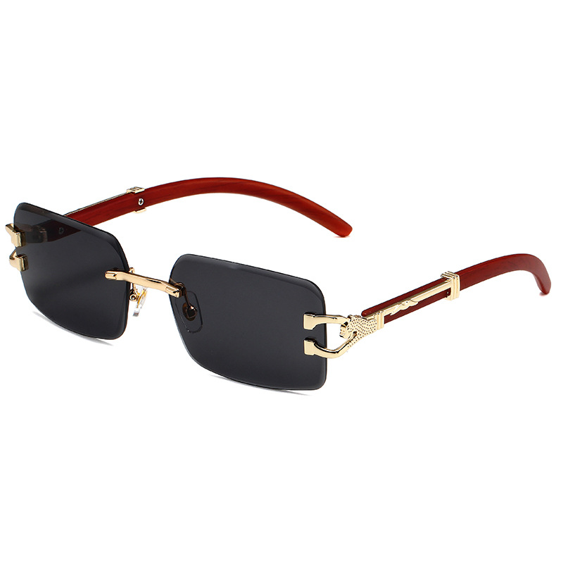Unisex Sunglasses With Woodgrain Leopard Head Double Beam Design_voghion.com