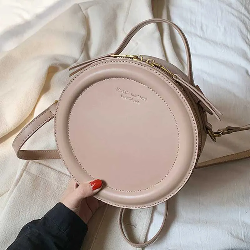 Einfarbig PU Leder Schulter Umhängetasche Für Frauen Runde Kleine Handtasche Mode Designer Taschen Weibliche Zipper_voghion.com