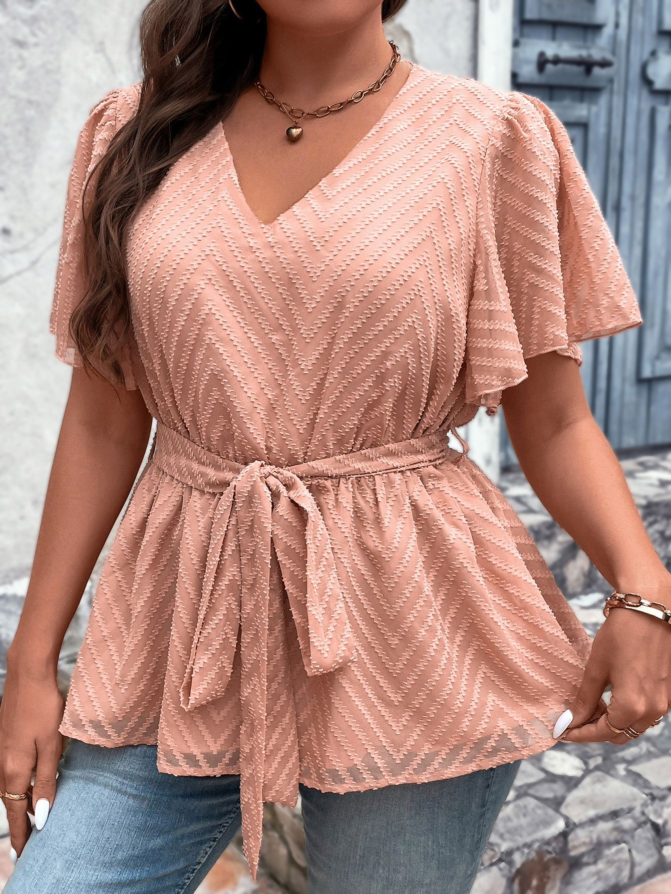 Women's cover belly new summer loose large size temperament V-neck top half short sleeve_voghion.com
