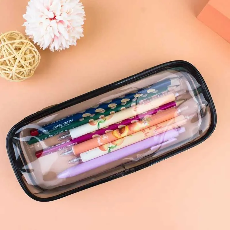 Trousse à crayons transparente et étanche pour femmes, accessoires de voyage à fermeture éclair pour filles, garçons, étudiants, pinceaux de maquillage, sac Y241023_voghion.com