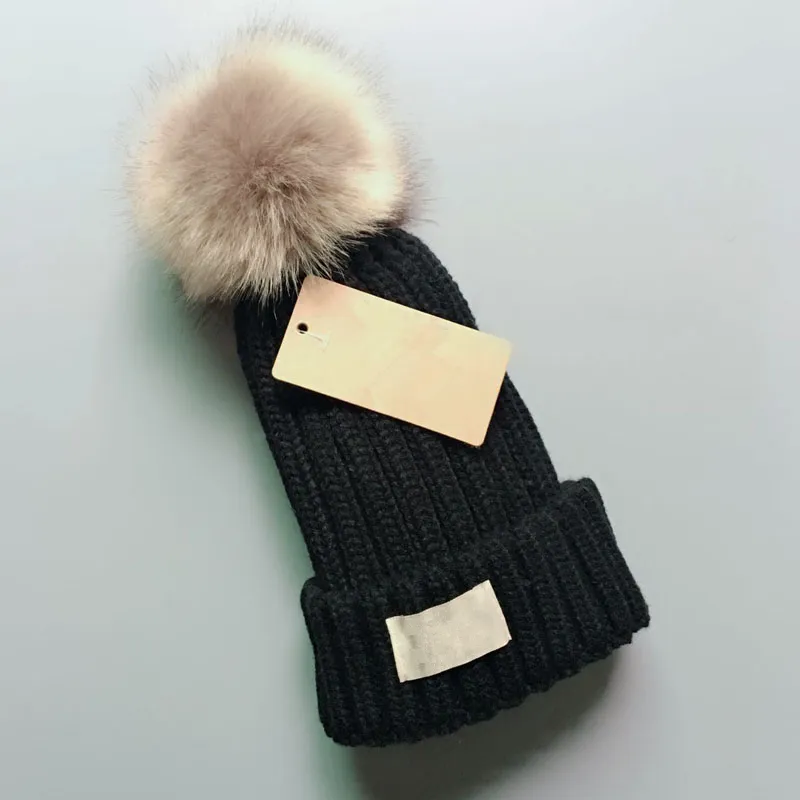 Fur Pom Poms Kid Hat Fashion Winter Hats For Kids Caps Baby Solid Color Designer Knitted Beanies Adult And Child Size_voghion.com