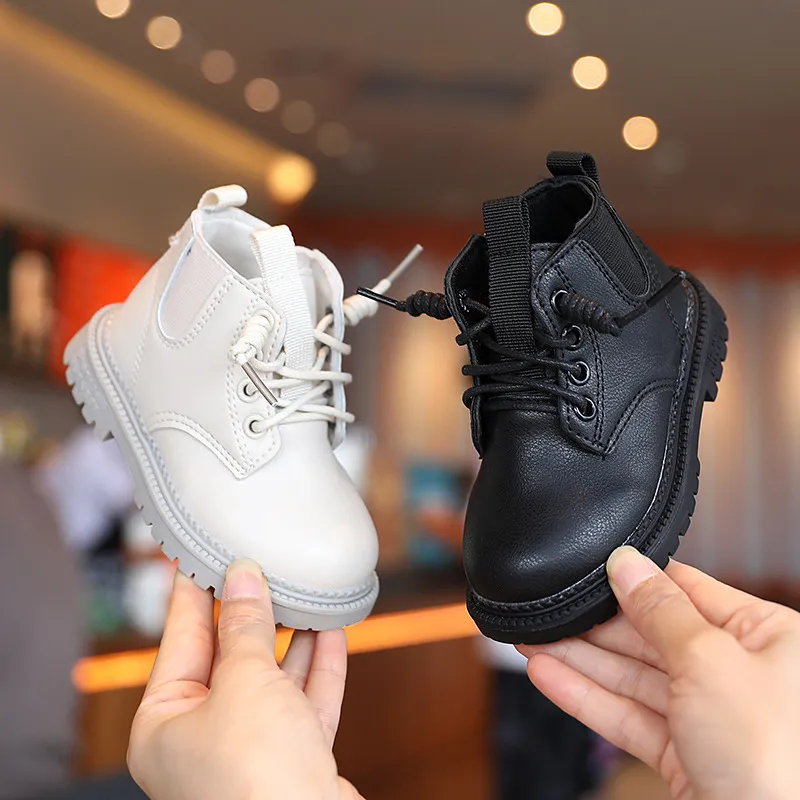 Kids Leather Waterproof Children Sneakers Black White for Baby Girls Boots Toddler Boys Shoes Cutefeet School Party_voghion.com
