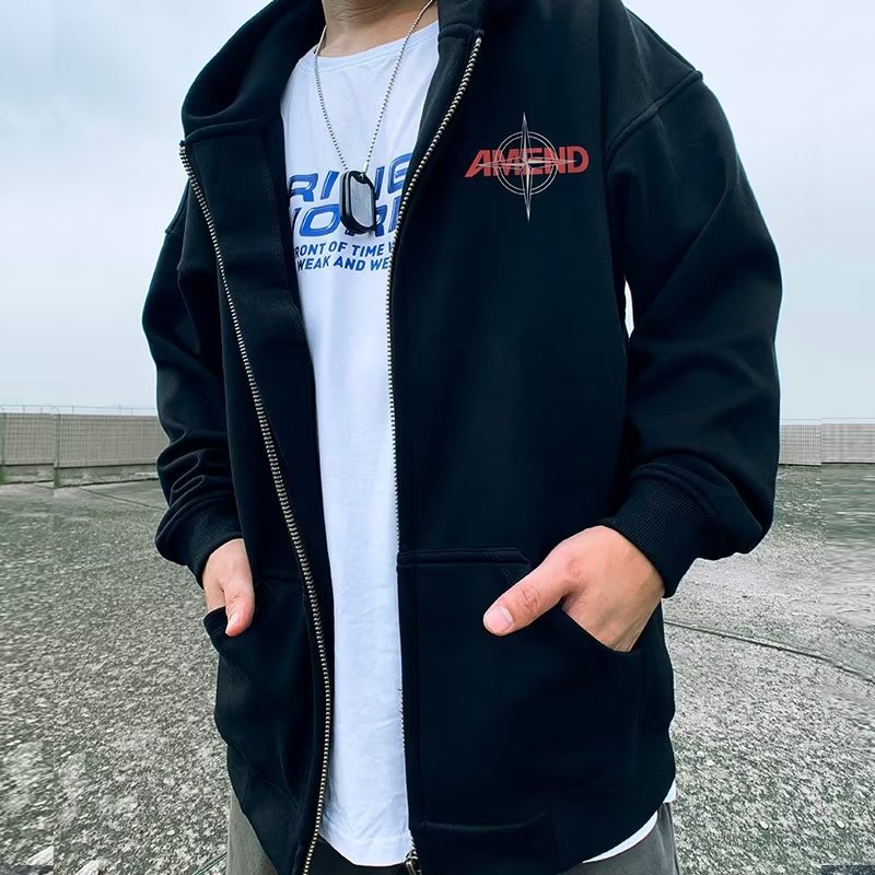 Sudadera con capucha gruesa con cremallera y felpa de otoño e invierno para hombre, cárdigans de Instagram, chaquetas de moda holgadas y de gran tamaño de marca._voghion.com