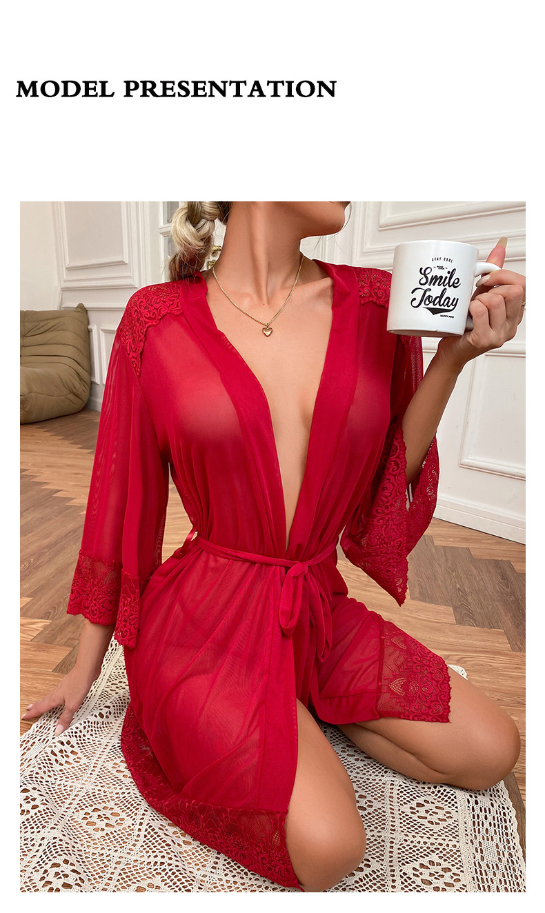 Women's Sheer Mesh Robe Lace Temptation Nightgown For Women_voghion.com