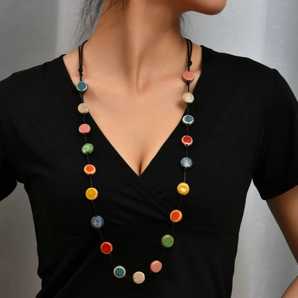 Ketten Vintage Einfach Flaach Perl Faarweg Keramik Perséinlechkeetsschmuck Laang Halskette Charm Ketten_voghion.com
