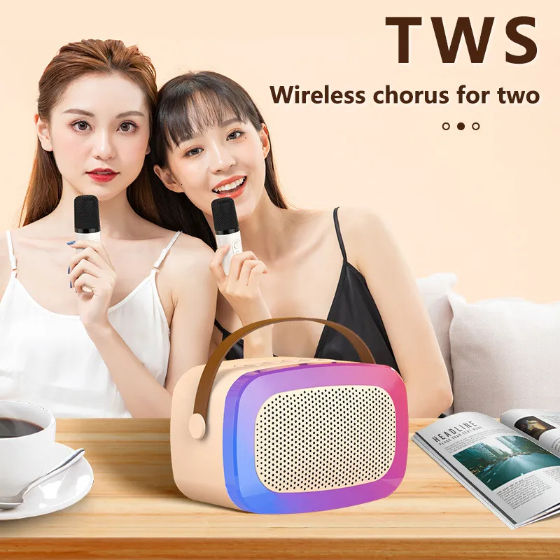 Microphones Mini Portable RGB Waterproof Children's Home Karaoke Speaker Subwoofer High Volume TWS Caixa De Som_voghion.com