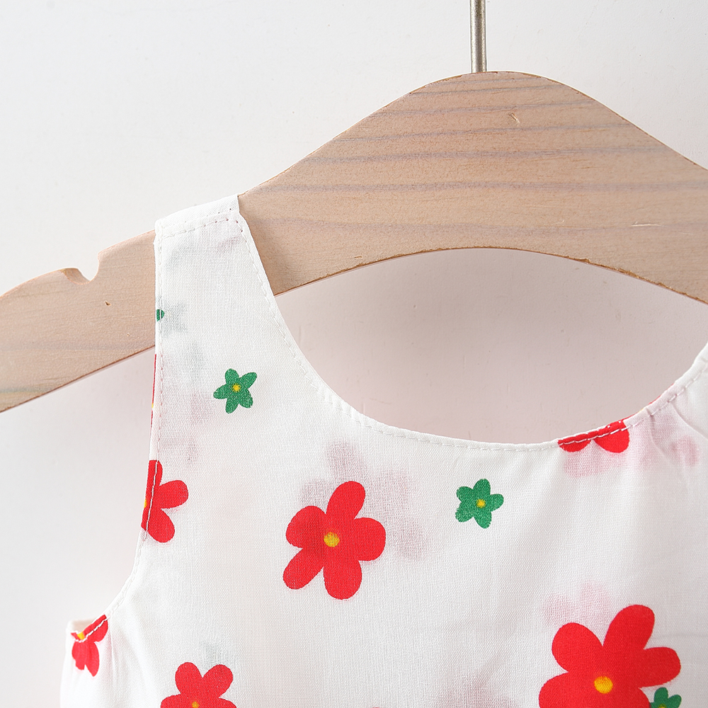 Newborn Girl Summer Tank Top Dress Floral Printed Holiday Style Dress With Bow At The Back Send Hat_voghion.com