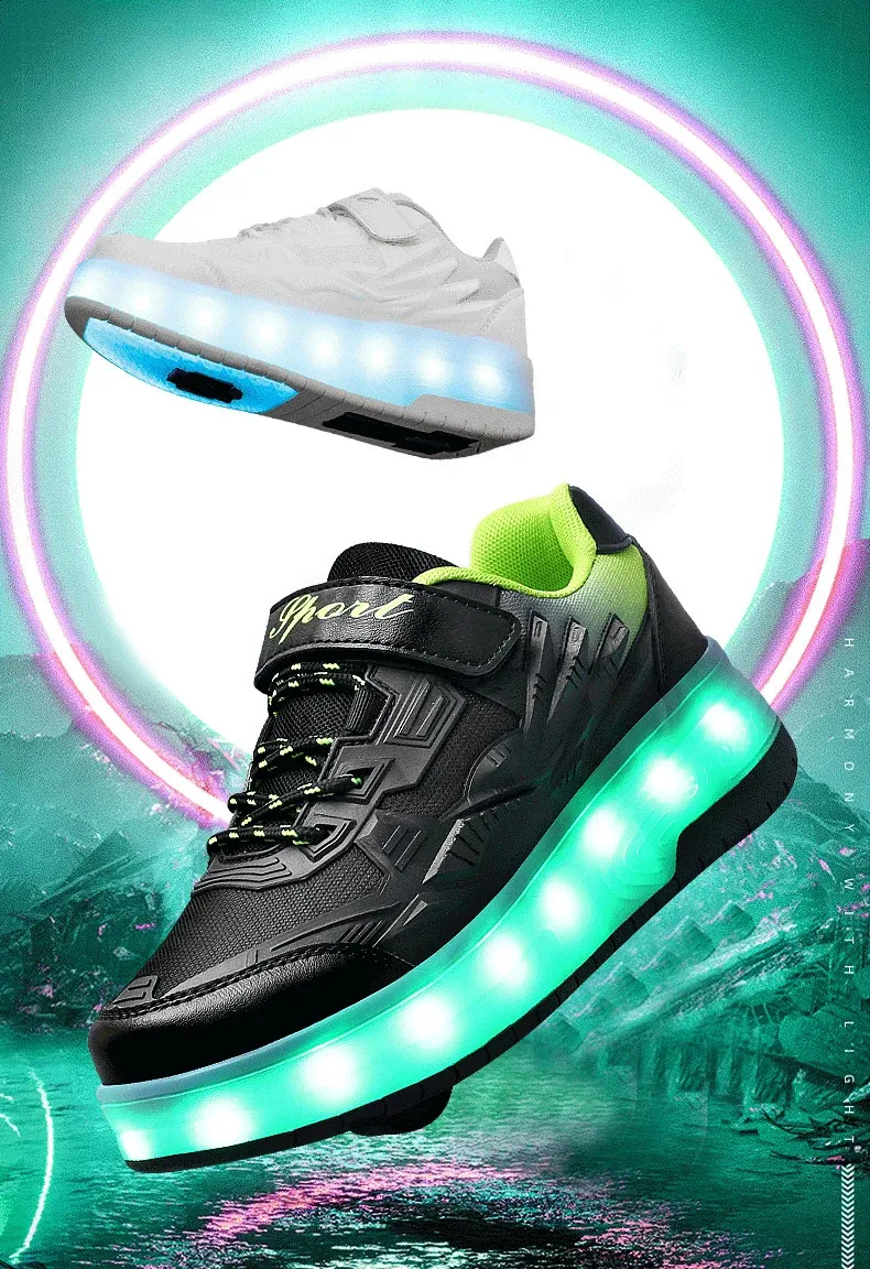 Roller Skate Αγόρια Κορίτσια Φώτα που αναβοσβήνουν Παπούτσια με ρολό με δύο τροχούς Led Light φωτεινά αθλητικά παπούτσια εξωτερικού χώρου Casual Παιδικά_voghion.com