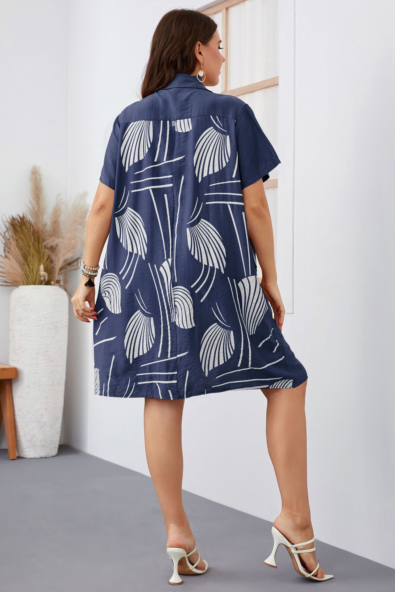 Women's large size loose long short-sleeved women's shirt_voghion.com