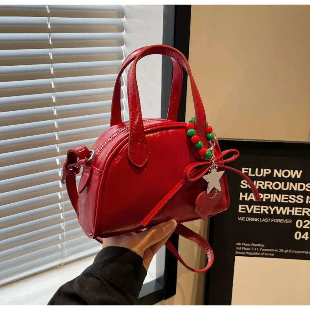 Damenhandtasche, einzelne Schulter, Umhängetasche, Weihnachtsfest-Atmosphäre, rot, vielseitig tragbar, trendige Mini-Tasche 240912_voghion.com