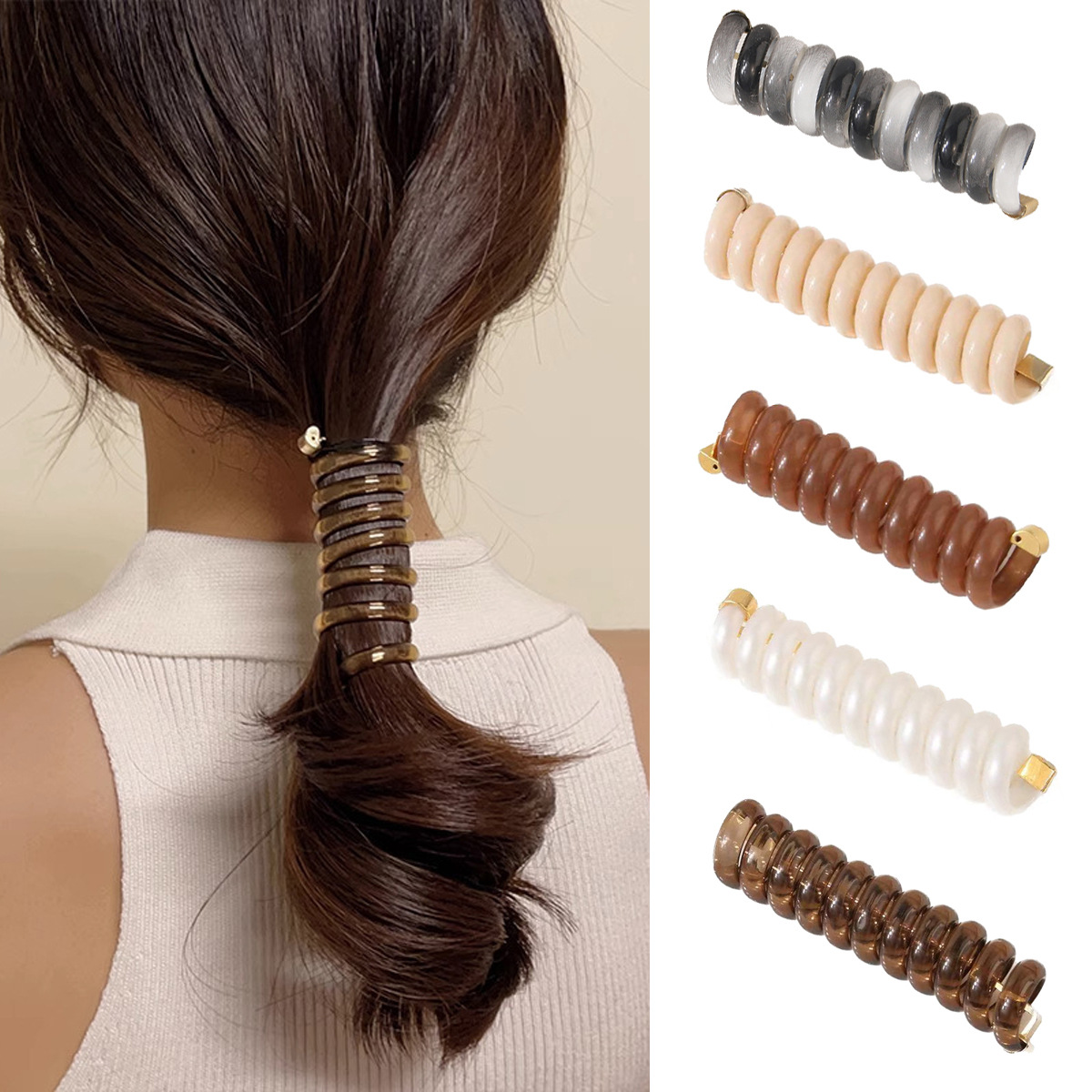 Guanyang cross-border new braiding artifact straight telephone line hair rope ponytail hair accessories simple fixed hair ring headdress_voghion.com