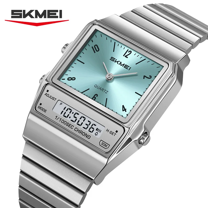 Shockproof Dual Display Quartz Watch For Men Stainless Steel Chrono_voghion.com