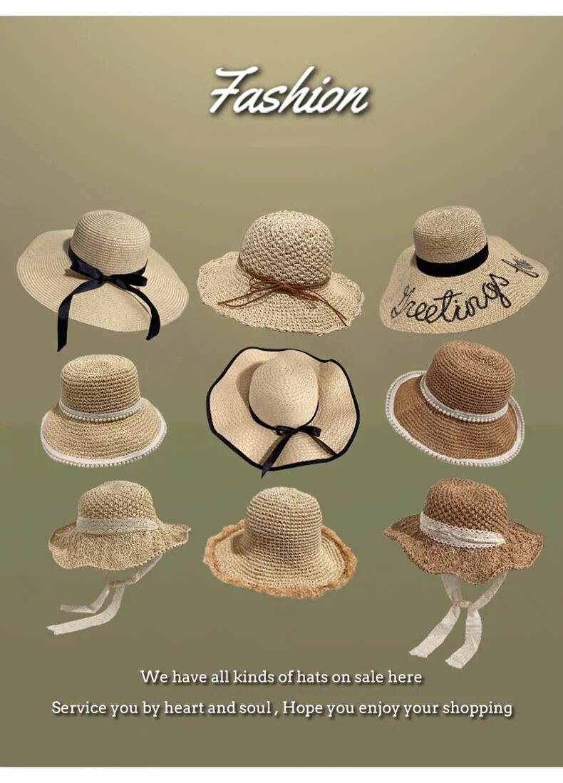 Lafite da donna, cappello da pescatore estivo con protezione solare flat top, foto da spiaggia, cappello in paglia intrecciata_voghion.com