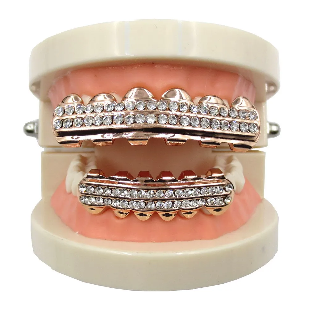 Echtes Gold Vampirzähne Fang Grillz Punk Hip Hop CZ Cubic Zirkon Poker Buchstaben Iced Out Dia Grills Zahnspangen Zahnkappe_voghion.com