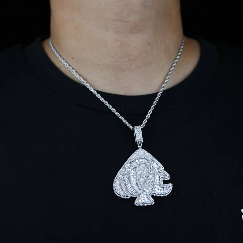 Kettidega graveeritud täht A C E südame ripats ja köiega ketiga kaelakee meestele ja naistele, hiphopi jääkülm bling_voghion.com