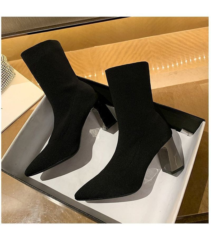 2024 New Martin British style High Heel Sock Pointed Short Women's Spring Autumn Thick Heels Slim and Ankle Boots_voghion.com