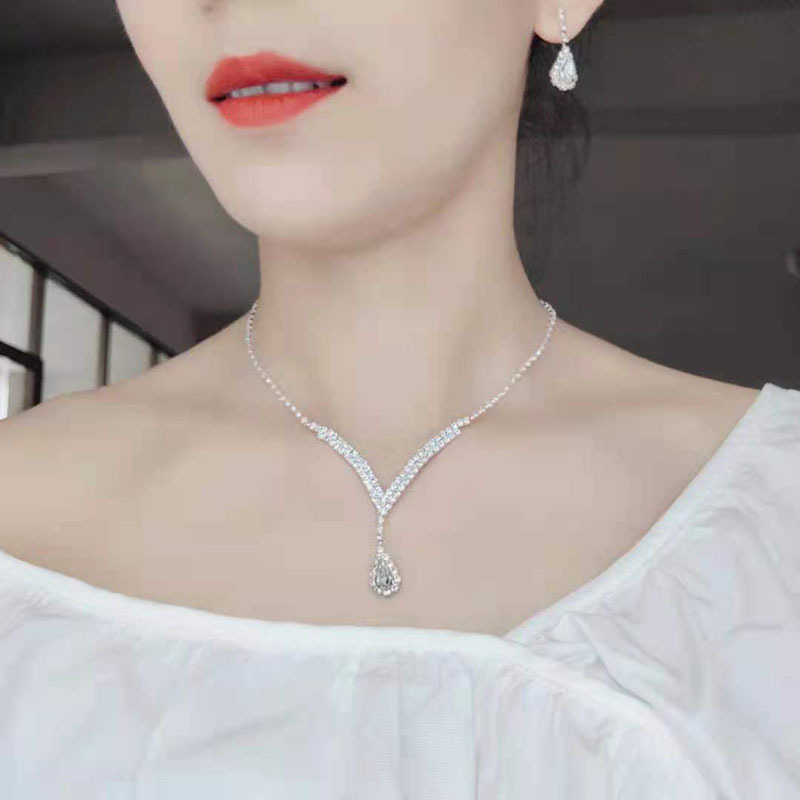 Bride And Girls Jewelry Diamond Necklace Earrings Earrings Wedding Jewelry Set_voghion.com