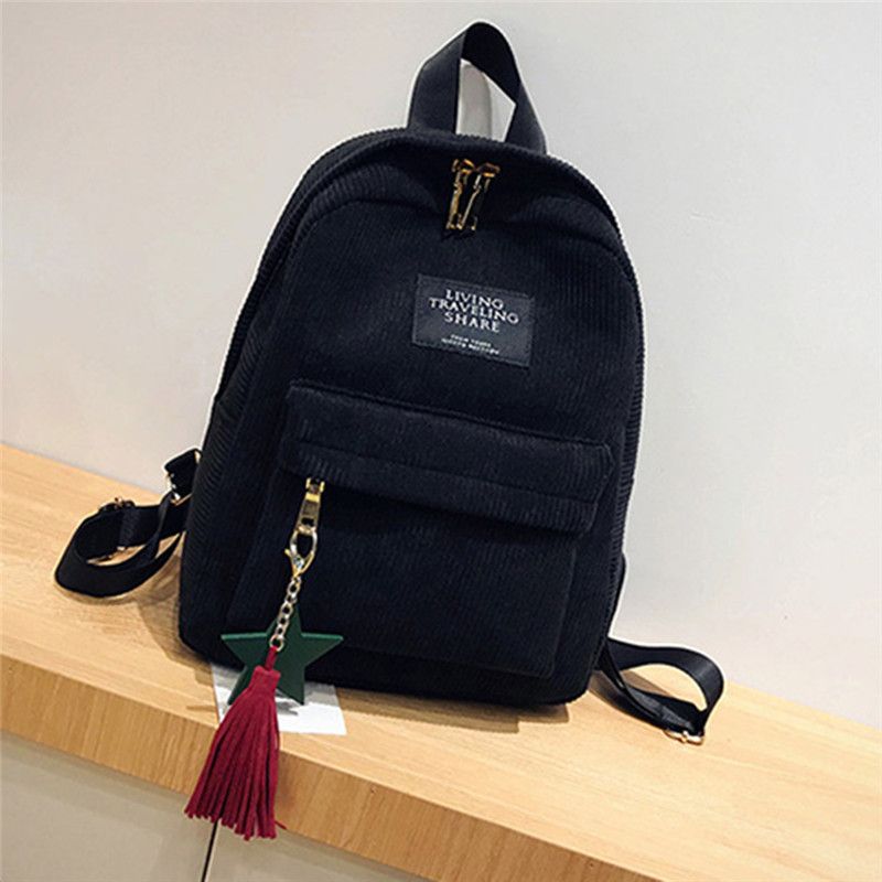 Retro-Rucksack modisch, die High School und College-Studenten, einfache Rucksäcke aus Cord für Damen, große Kapazität_voghion.com