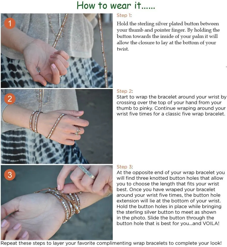 Pulsera tejida multicapa estilo bohemio con 3 hebras de piedra mate de 6 mm y cuero vintage, joyería hecha a mano, envío directo_voghion.com