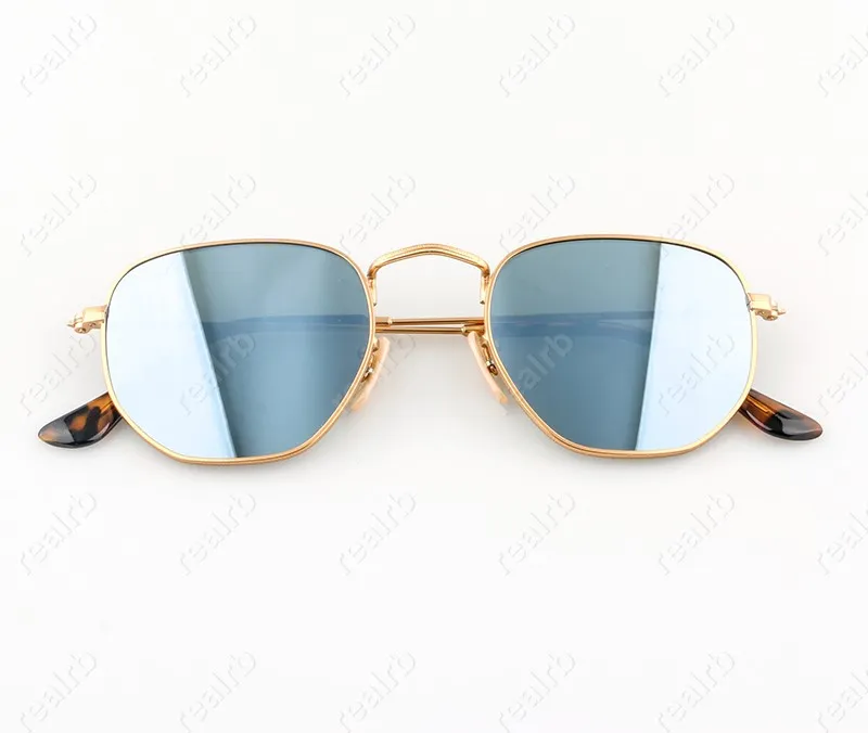 Occhiali da sole esagonali di alta qualità Uomo Donna Lenti in vetro piatte Occhiali da sole per uomo Donna con custodia in pelle_voghion.com