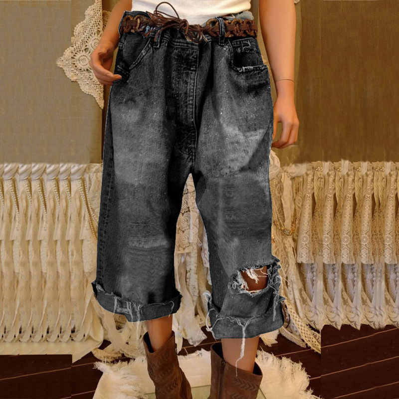 Retro Ethno Denim Schlaghose Für Damen Mit Fransen Im Tribal Design_voghion.com