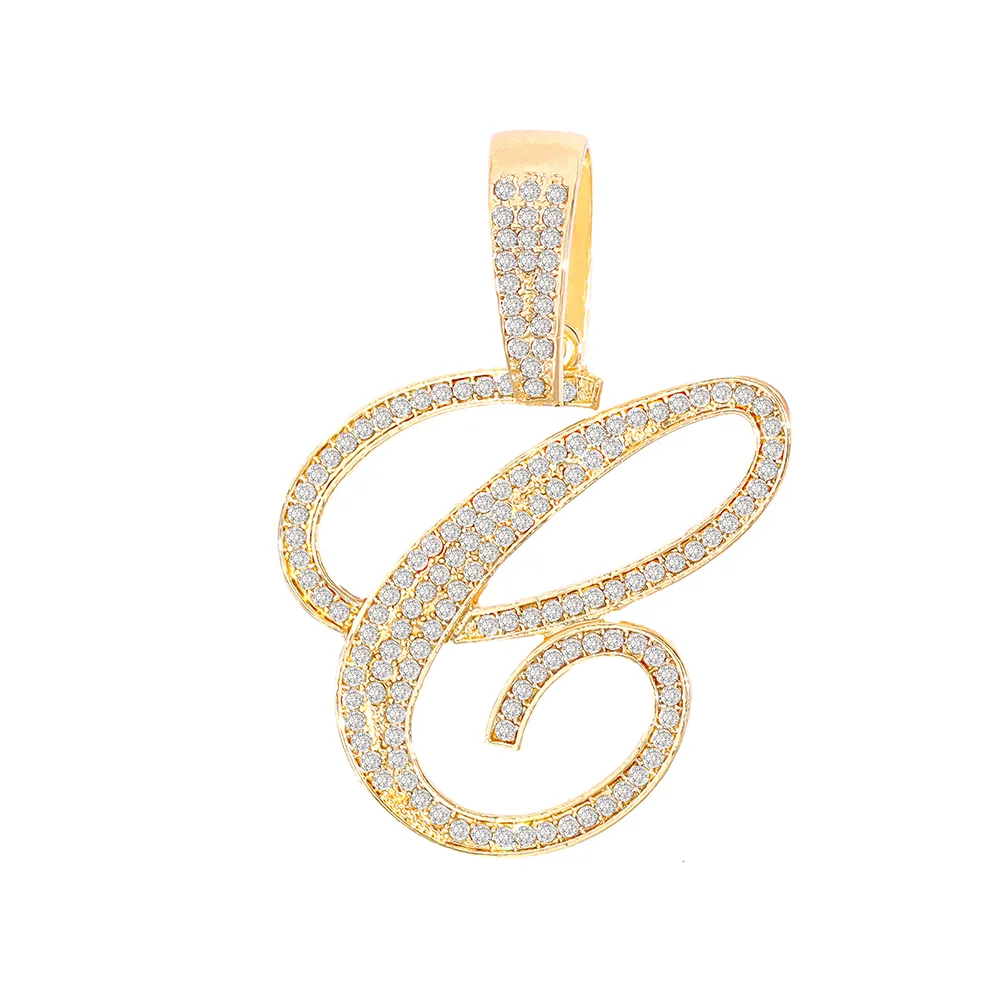Ketten Bling Iced Out Gepflasterte Strass Kursivbuchstaben Anhänger Halskette Für Frauen Mode A-Z Initial Seil Kette_voghion.com